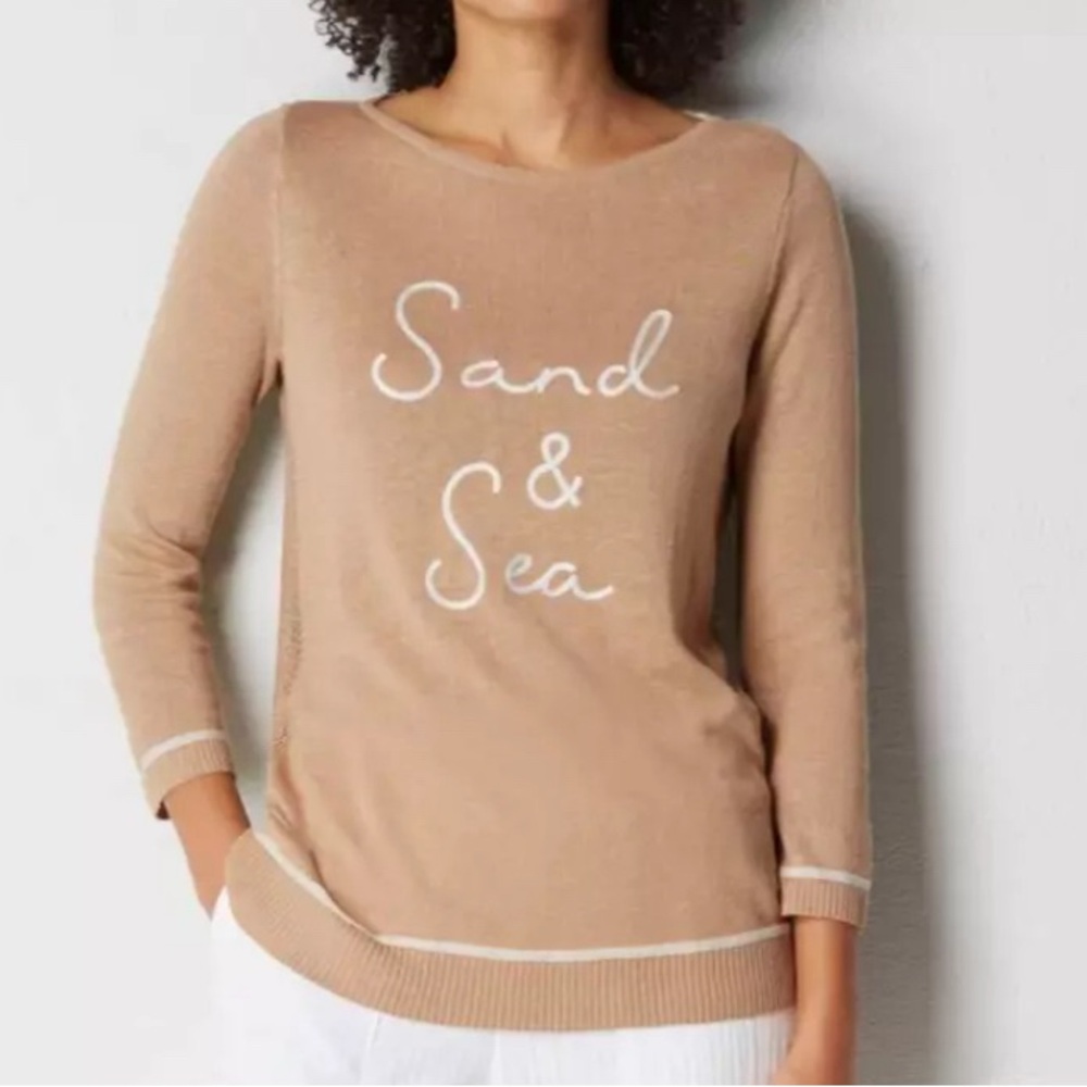 J.Jill Tan Linen-Blend Embroidered Sweater Beach Vibes Sand Sea Women’s Top XS
